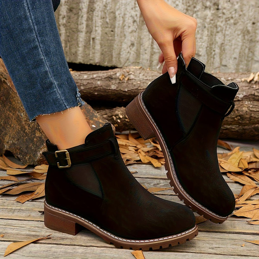 Gianna | Women's Block Heel Chelsea Ankle Boots with Buckle Strap