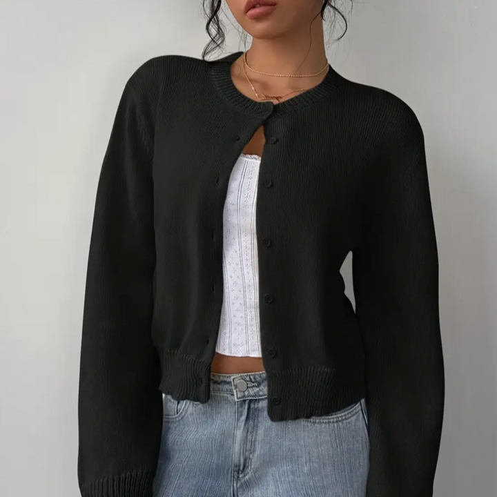 Marta | Women's Cropped Crew Neck Knit Cardigan
