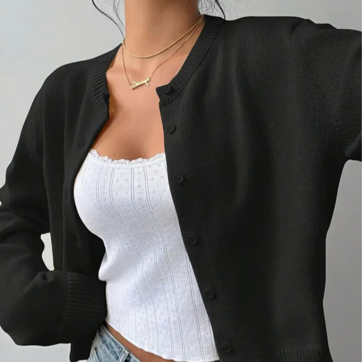 Marta | Women's Cropped Crew Neck Knit Cardigan