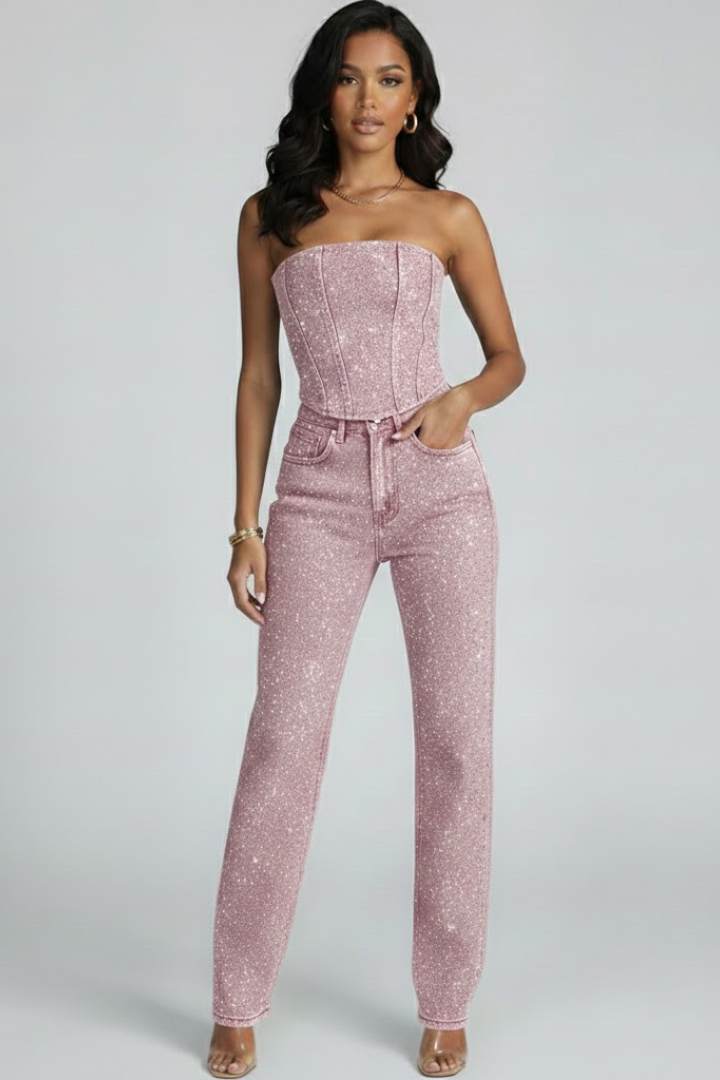 Eloise | Women’s Strapless Top with High-Waisted Trousers Set