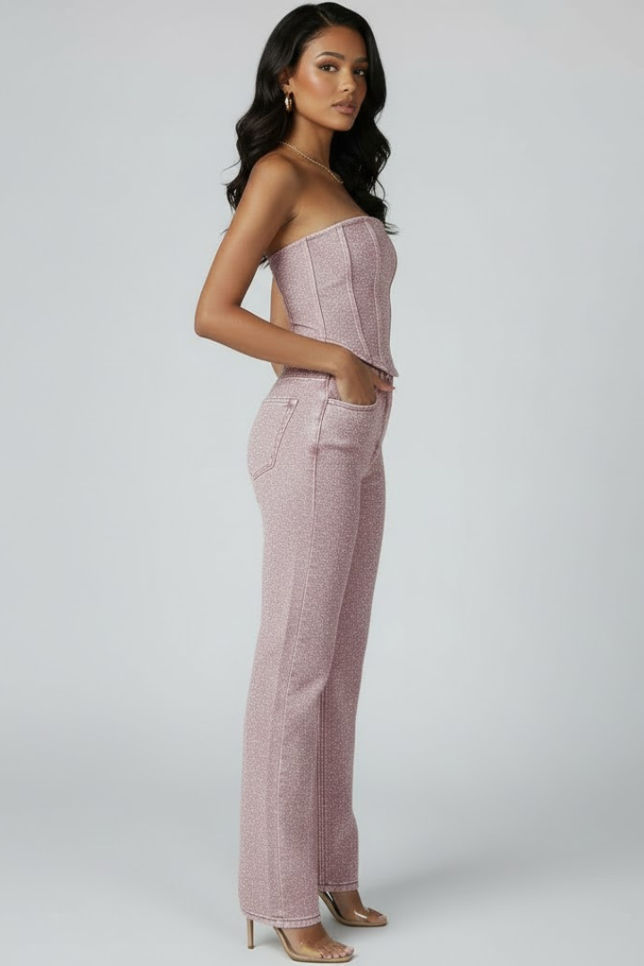 Eloise | Women’s Strapless Top with High-Waisted Trousers Set