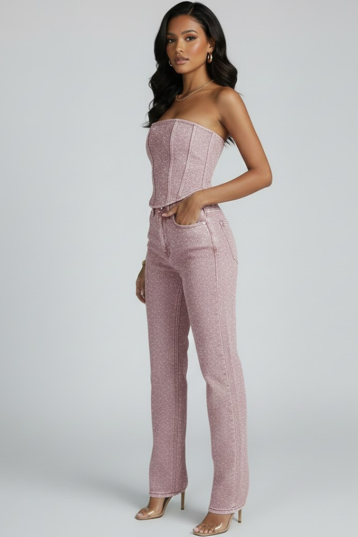 Eloise | Women’s Strapless Top with High-Waisted Trousers Set
