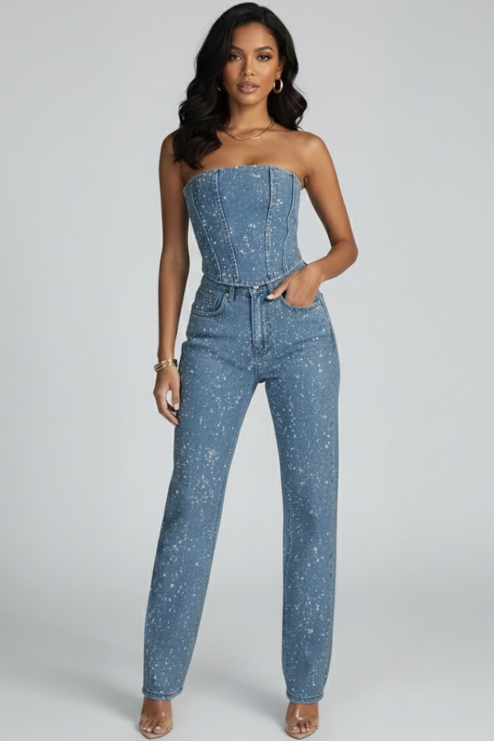 Eloise | Women’s Strapless Top with High-Waisted Trousers Set