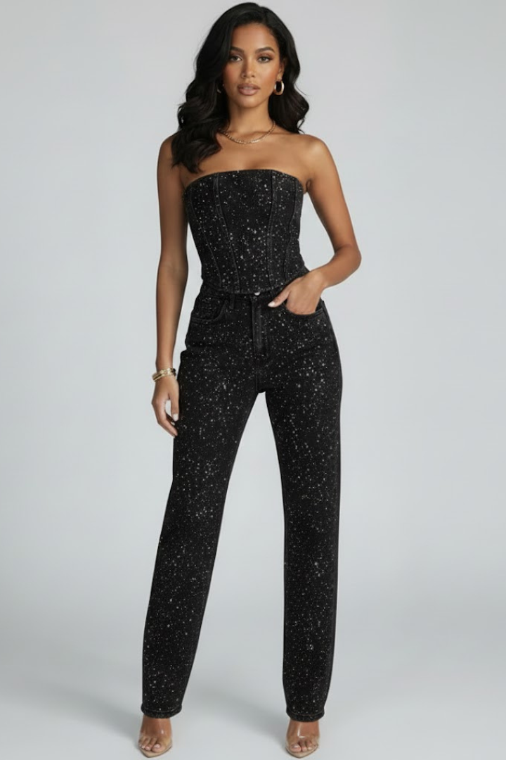 Eloise | Women’s Strapless Top with High-Waisted Trousers Set
