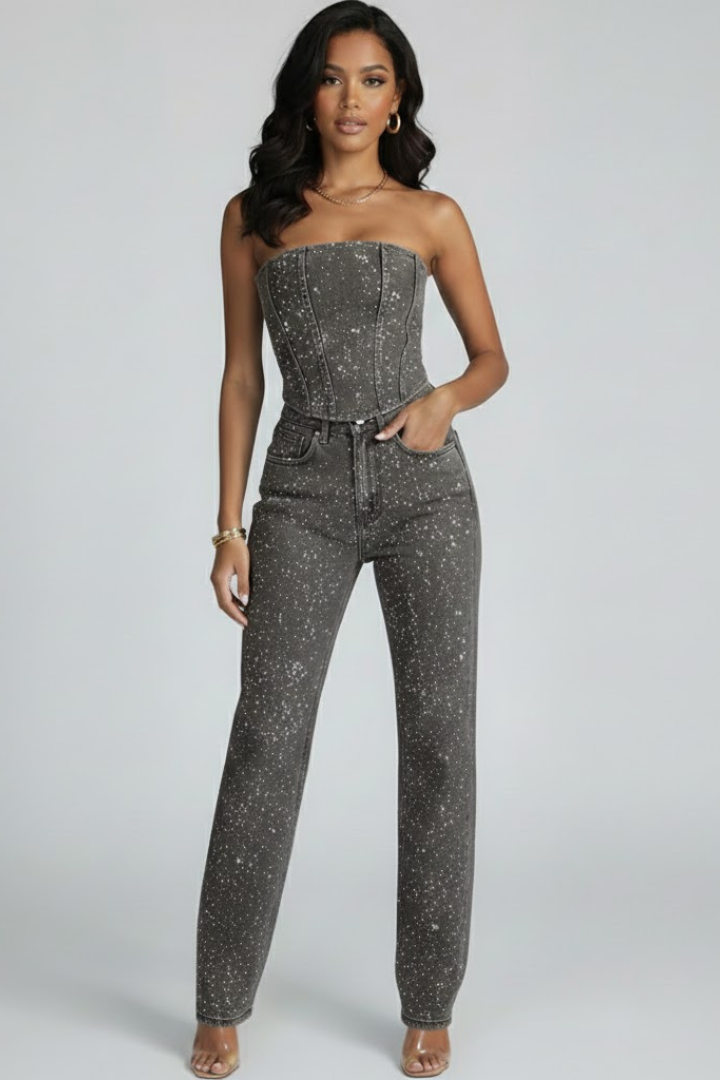 Eloise | Women’s Strapless Top with High-Waisted Trousers Set