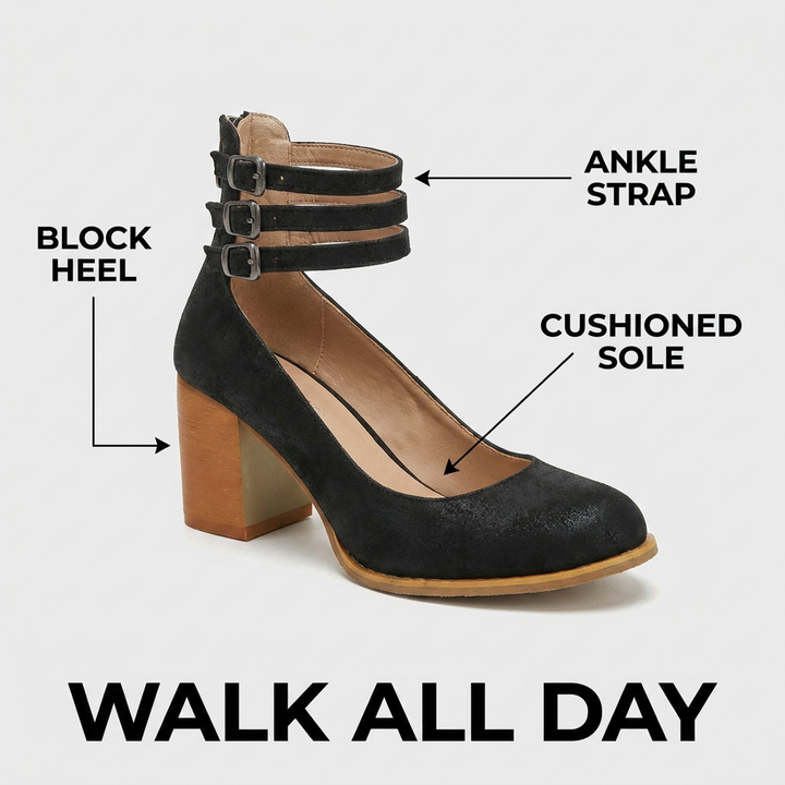 Heulwen | Women's Triple Buckle Block Heel Ankle Boots