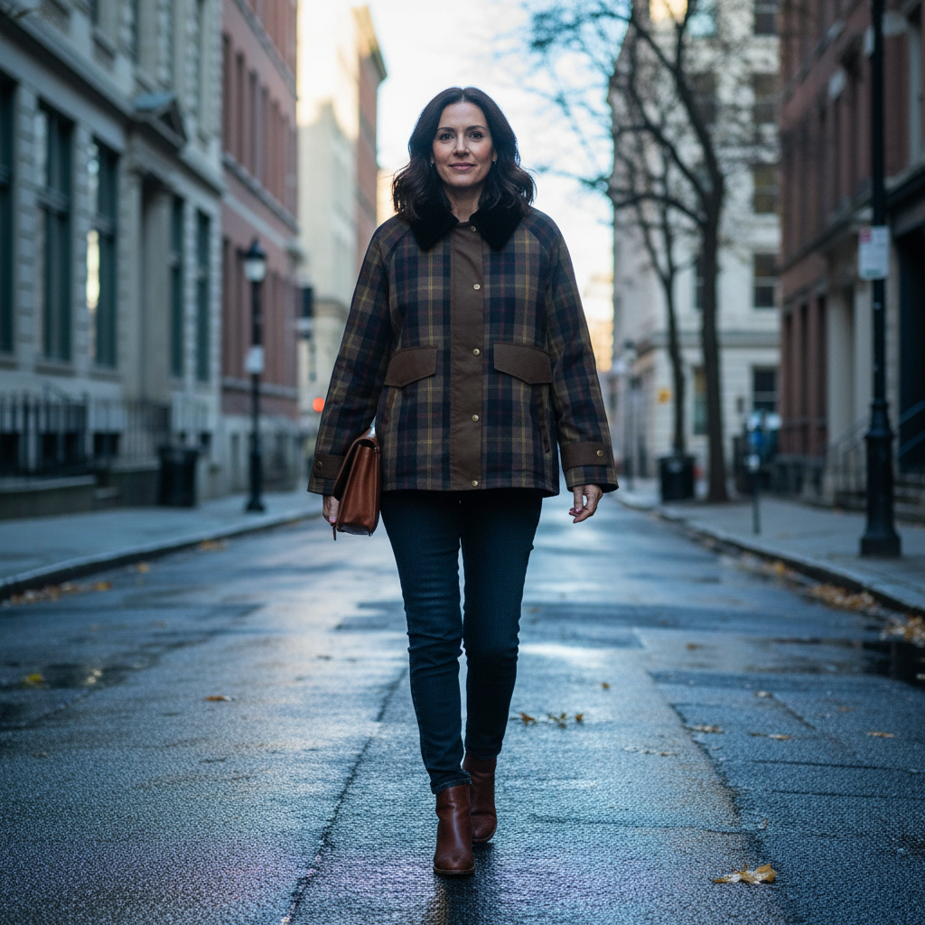 Jacquenetta | Women's Plaid Button-Down Jacket with Faux Fur Collar