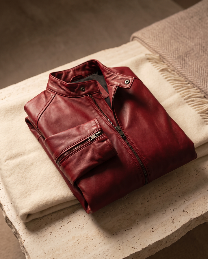 Persephone | Women's Zip-Front Leather-Look Jacket for Layering in Red