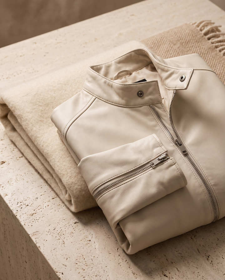 Persephone | Women's Zip-Front Leather-Look Jacket for Layering in White