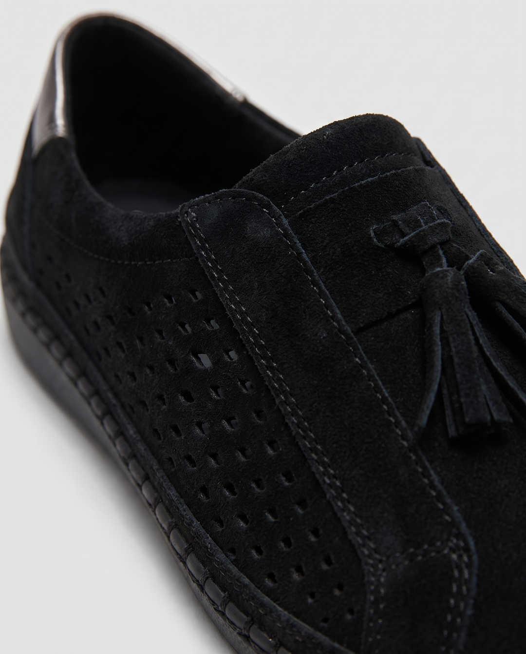 Slip-On Loafers for women - Isabelle, suede and perforation close-up