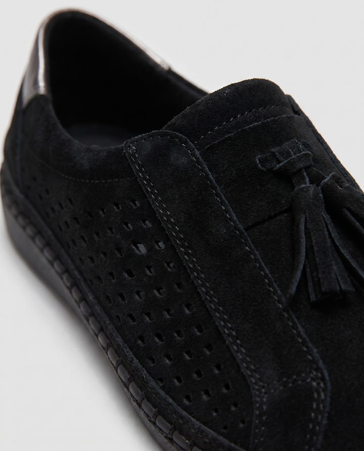 Slip-On Loafers for women - Isabelle, suede and perforation close-up