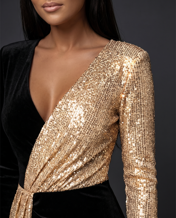 Sequin Midi Dress for women - Antoinette, V-neck and sequin detail
