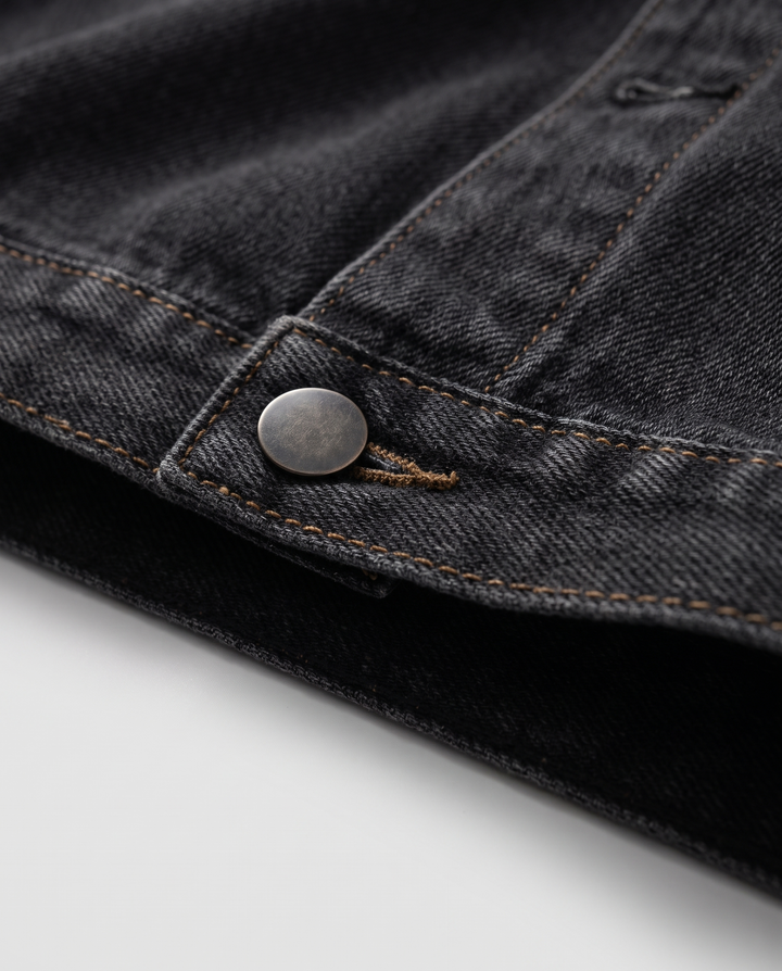 Denim Jacket for women - Zefira, denim and button close-up