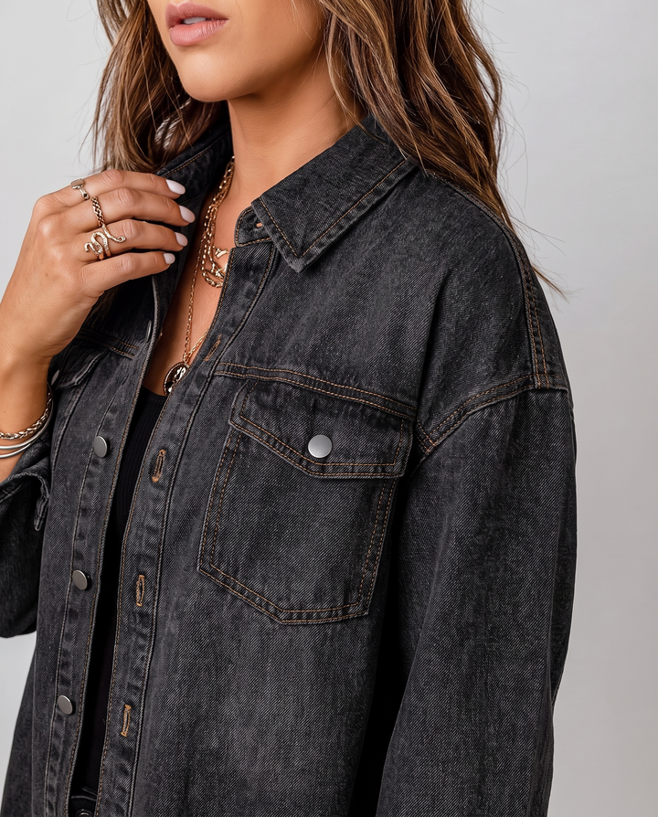 Denim Jacket for women - Zefira, collar and pocket detail