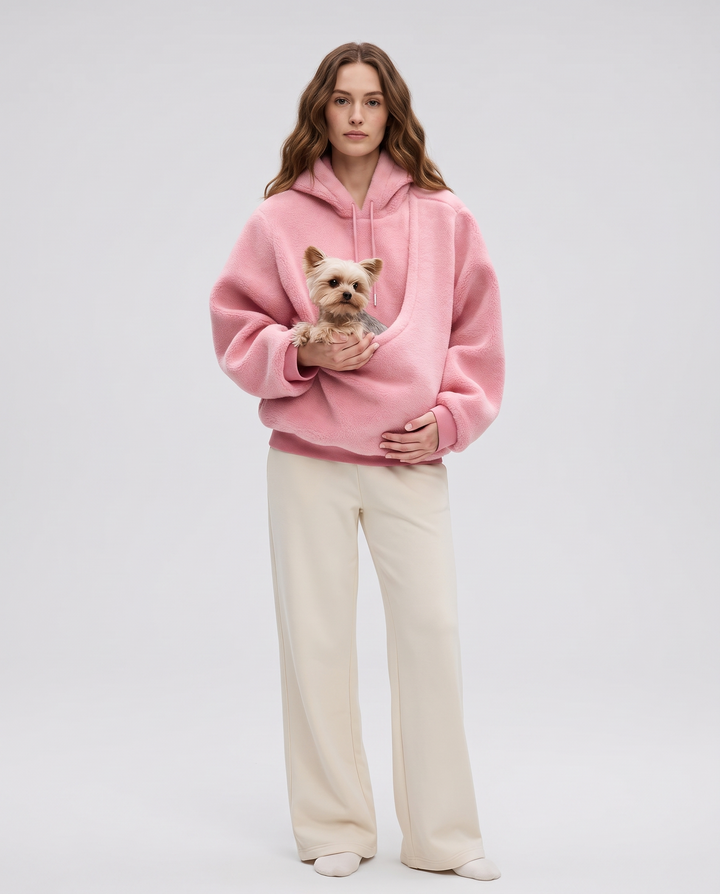 Leonie | Women's Plush Fleece Pet Carrier Hoodie with Front Pouch - front view