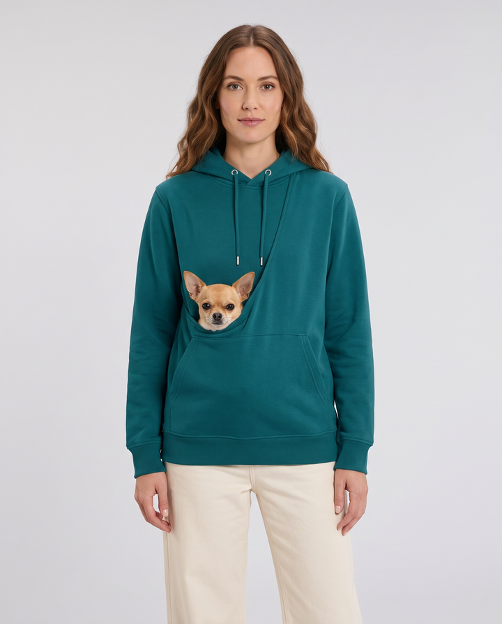 Marielle | Women's Fleece Pet Carrier Hoodie with Peek-Out Pouch - front view
