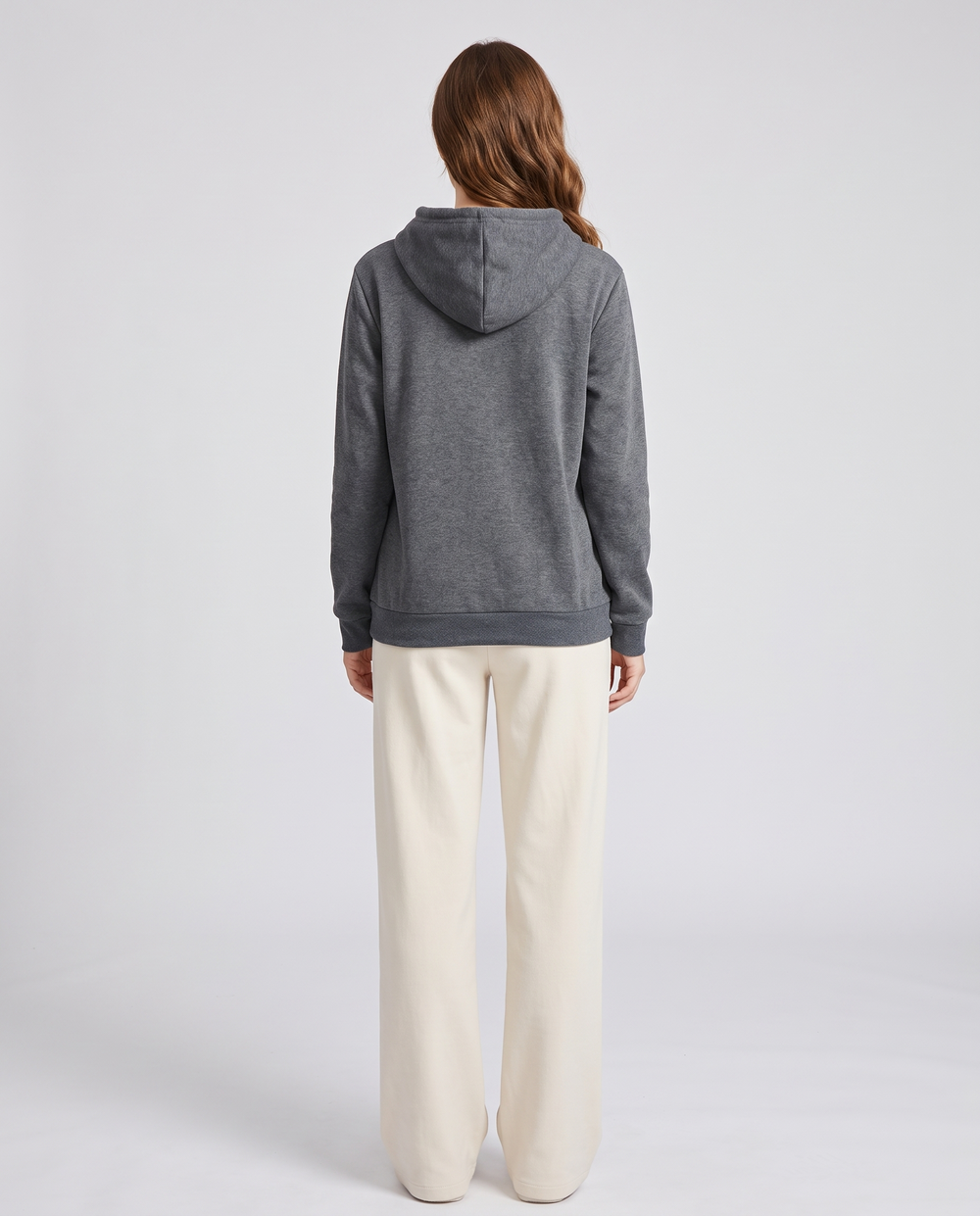 Romane | Women's Fleece Pet Pouch Hoodie with Pom-Pom Drawstring - back view