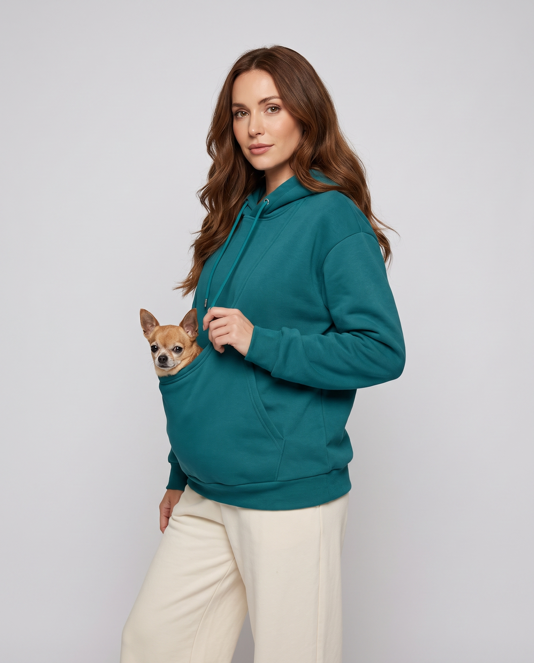 Marielle | Women's Fleece Pet Carrier Hoodie with Peek-Out Pouch - three-quarter view