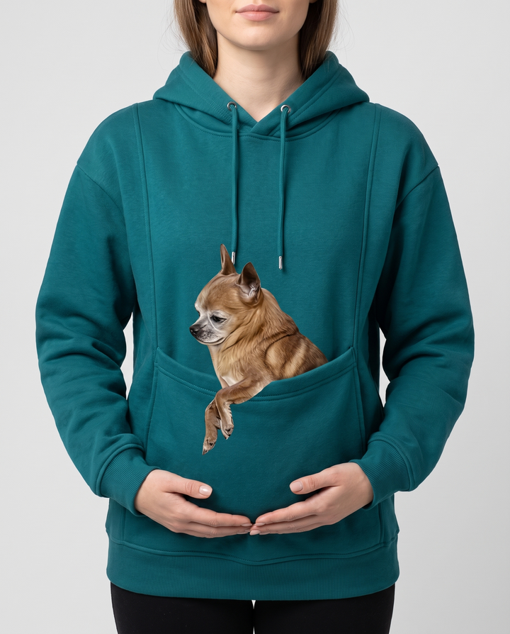 Marielle | Women's Fleece Pet Carrier Hoodie with Peek-Out Pouch - pouch detail