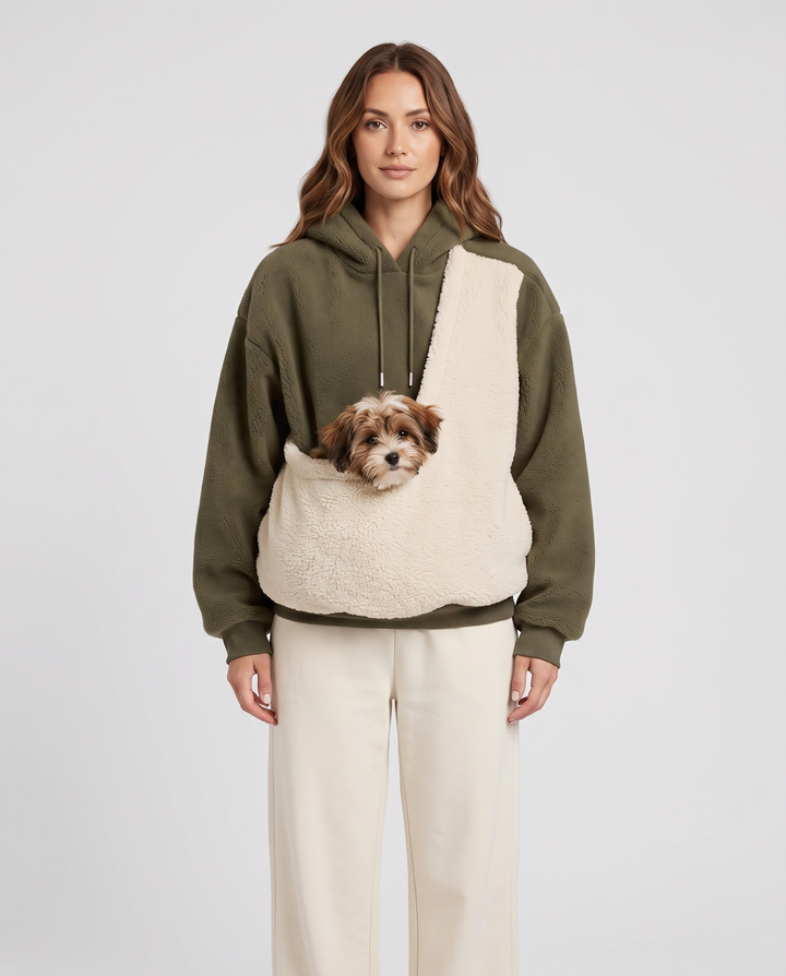 Coline | Women's Colourblock Pet Carrier Hoodie with Sherpa Pouch - front view