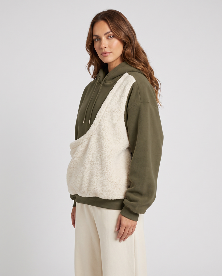 Coline | Women's Colourblock Pet Carrier Hoodie with Sherpa Pouch - three-quarter view