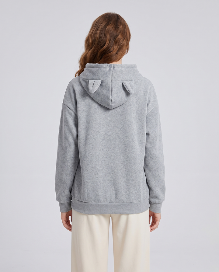 Rozenn | Women's Cat-Ear Hood Pet Carrier Hoodie with Plush Pouch - back view