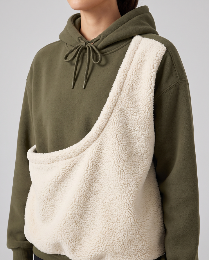 Coline | Women's Colourblock Pet Carrier Hoodie with Sherpa Pouch - pouch detail