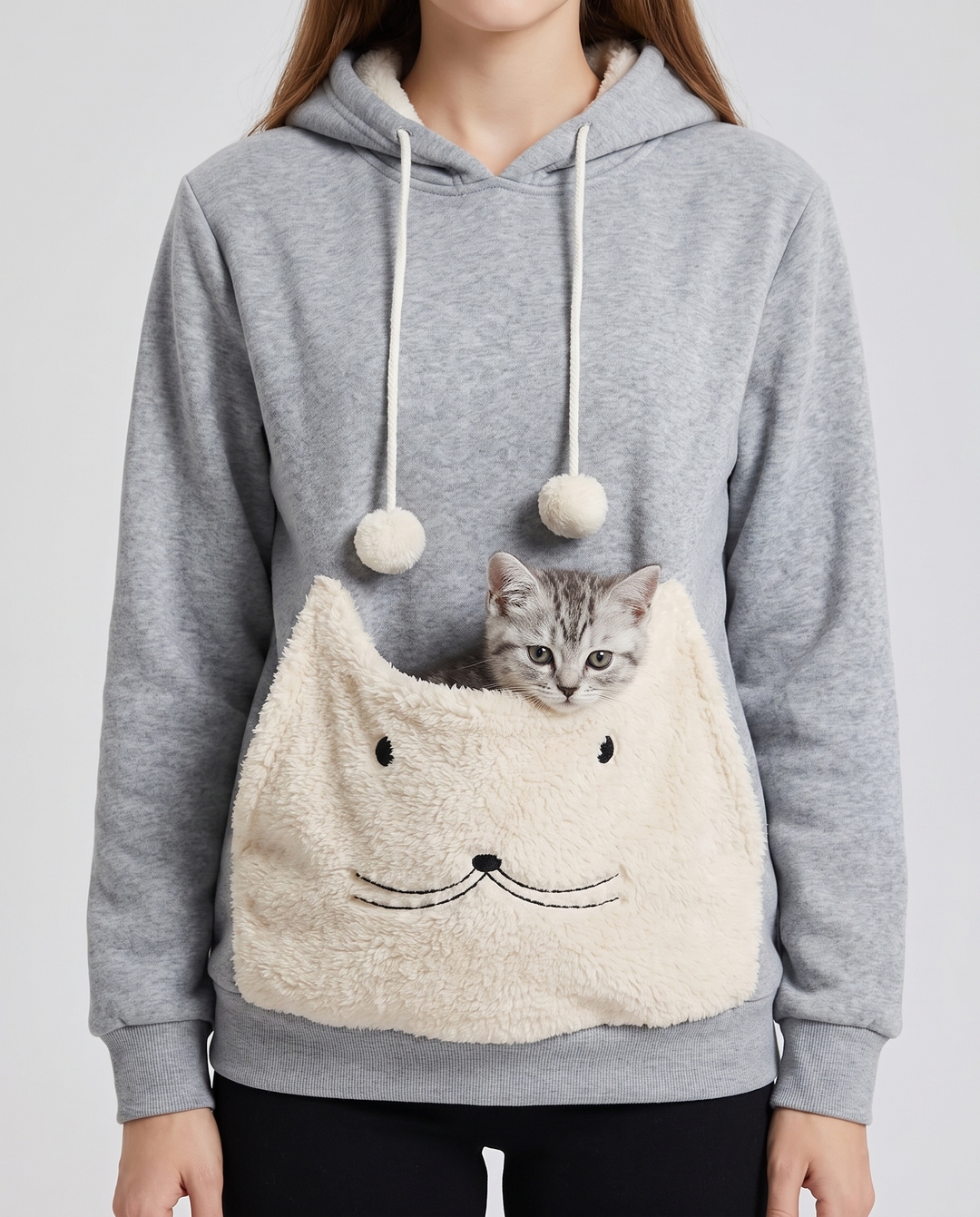 Rozenn | Women's Cat-Ear Hood Pet Carrier Hoodie with Plush Pouch - pouch detail