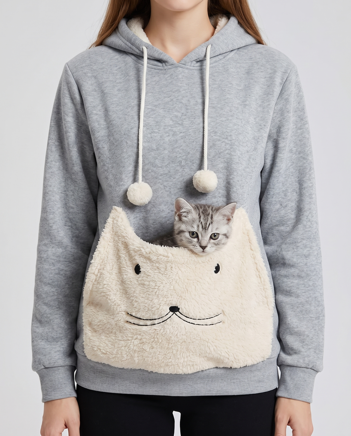 Rozenn | Women's Cat-Ear Hood Pet Carrier Hoodie with Plush Pouch - pouch detail