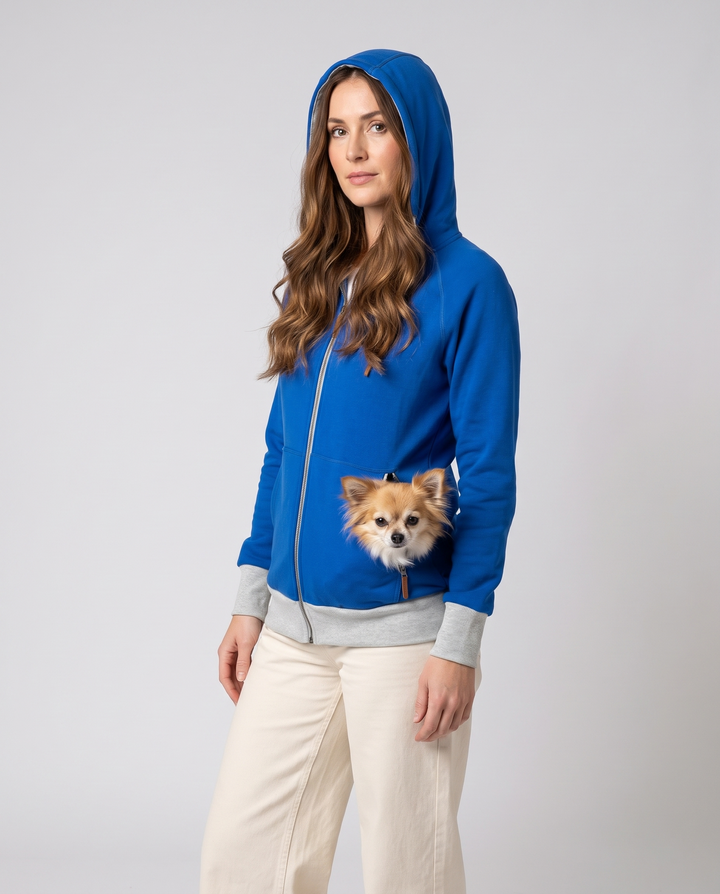 Maiwenn | Women's Zip-Front Pet Carrier Hoodie with Side Entry Pouch - three-quarter view
