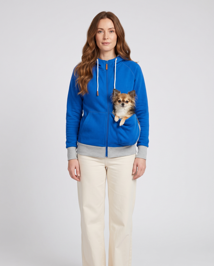 Maiwenn | Women's Zip-Front Pet Carrier Hoodie with Side Entry Pouch - front view