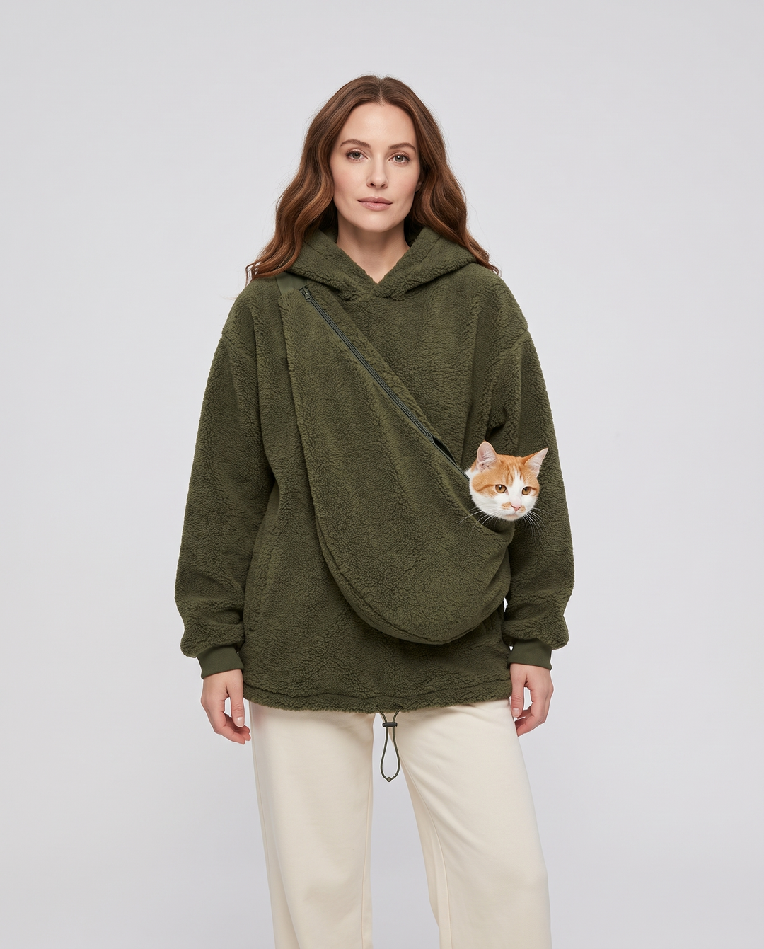 Fleurine | Women's Lamb Velvet Pet Carrier Hoodie with Zip Pouch - front view