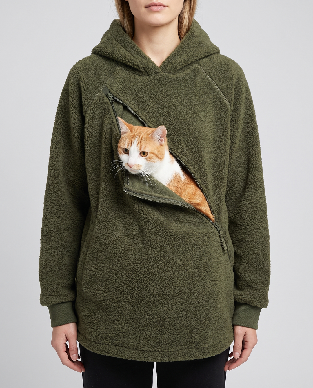 Fleurine | Women's Lamb Velvet Pet Carrier Hoodie with Zip Pouch - pouch detail