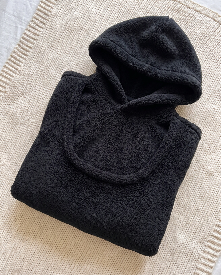 Leonie | Women's Plush Fleece Pet Carrier Hoodie with Front Pouch - Black