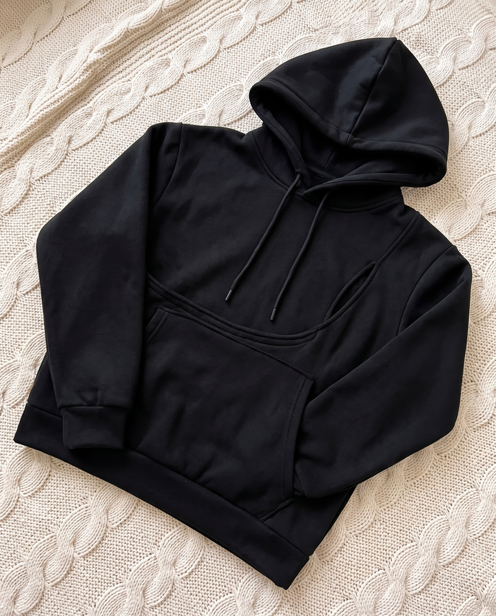 Marielle | Women's Fleece Pet Carrier Hoodie with Peek-Out Pouch - Black