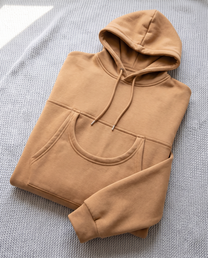 Marielle | Women's Fleece Pet Carrier Hoodie with Peek-Out Pouch - Camel