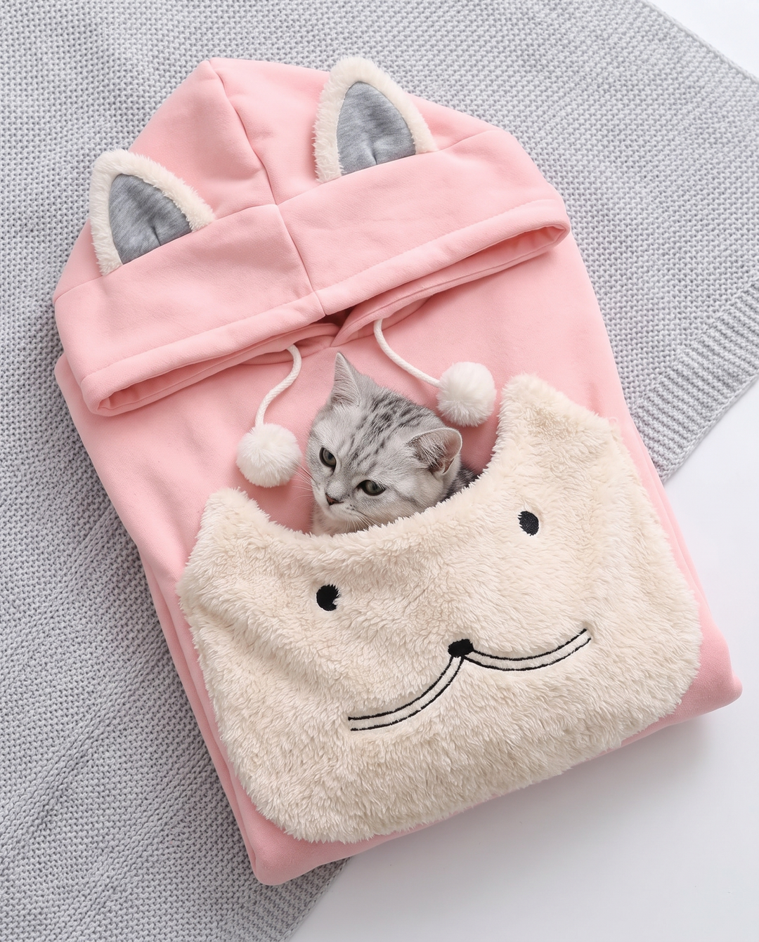 Rozenn | Women's Cat-Ear Hood Pet Carrier Hoodie with Plush Pouch - Pink