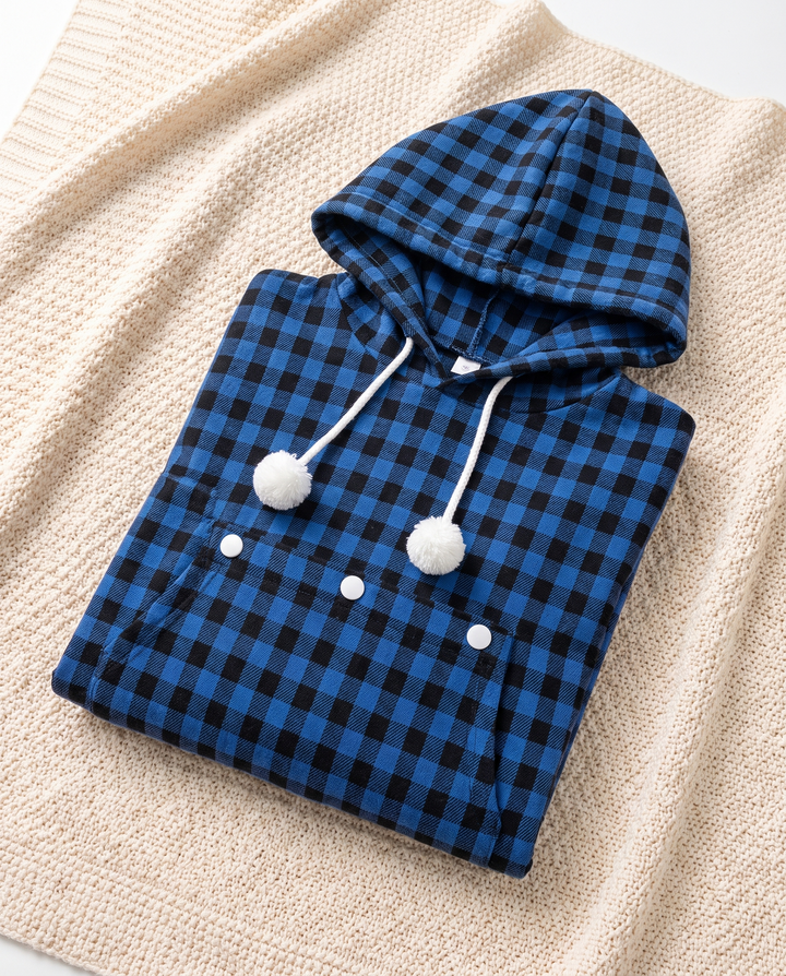 Lunete | Women's Plaid Pet Carrier Hoodie with Front Pouch - Blue