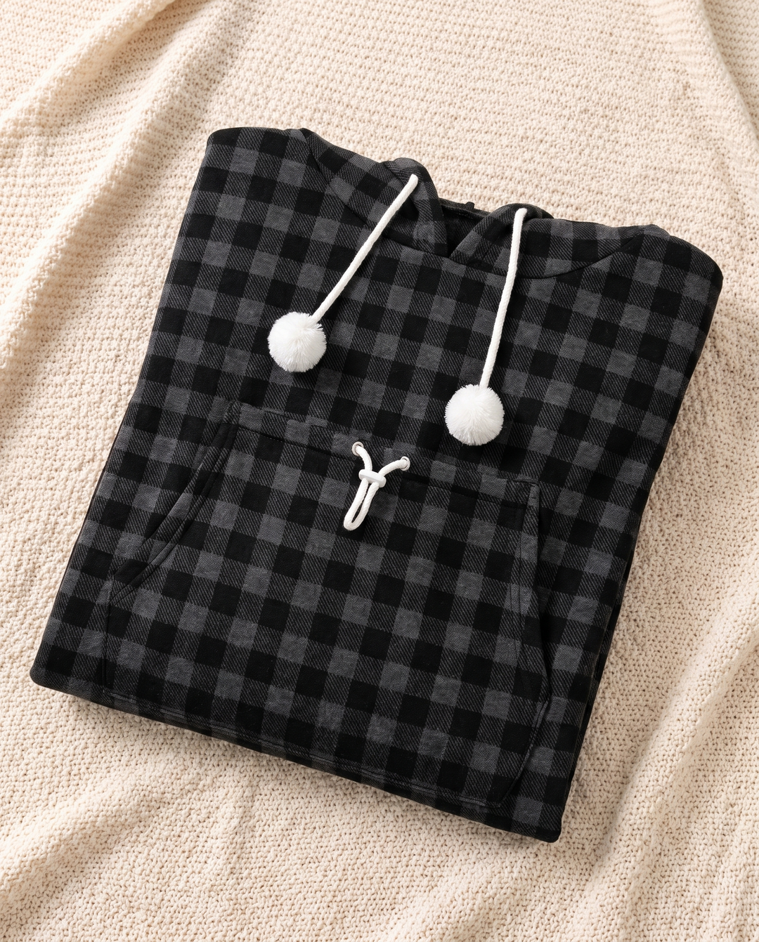 Lunete | Women's Plaid Pet Carrier Hoodie with Front Pouch - Black