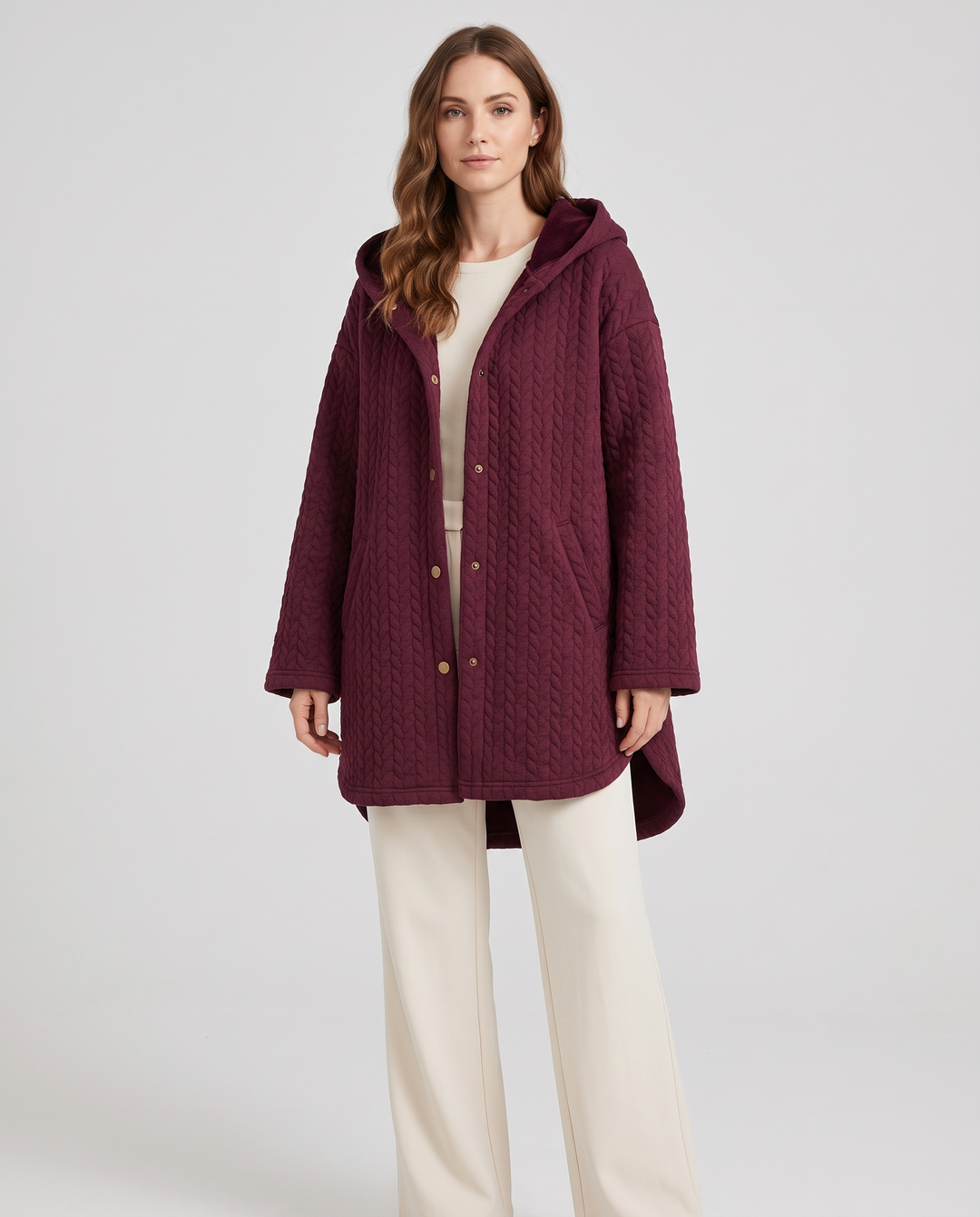 Bertille | Women's Hooded Quilted Mid-Length Jacket - front view
