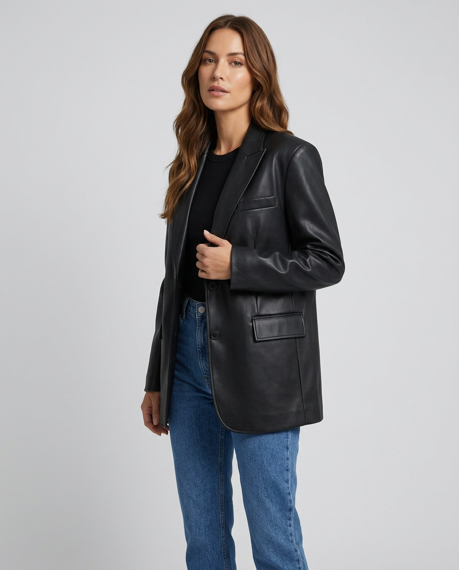 Enid | Women’s Blazer with Notched Lapel and Front Fastening - three-quarter view