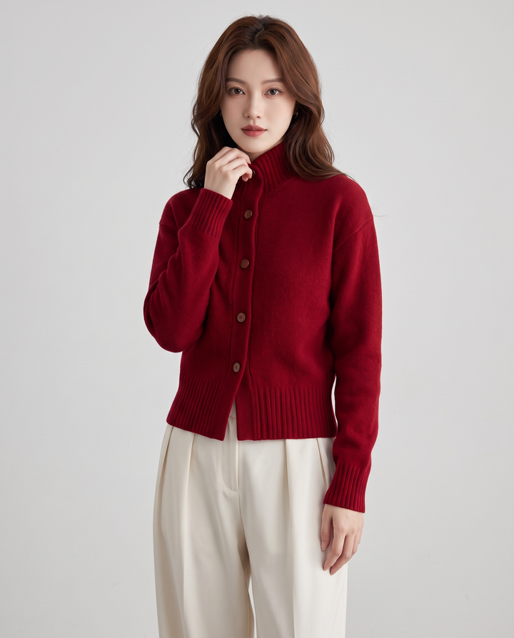 Lisbeth | Women's Turtleneck Oversized Cardigan for Everyday Wear - three-quarter view