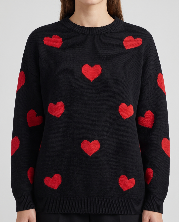 Elysia | Women’s Knit Jumper with Round Neck and Heart Pattern - detail
