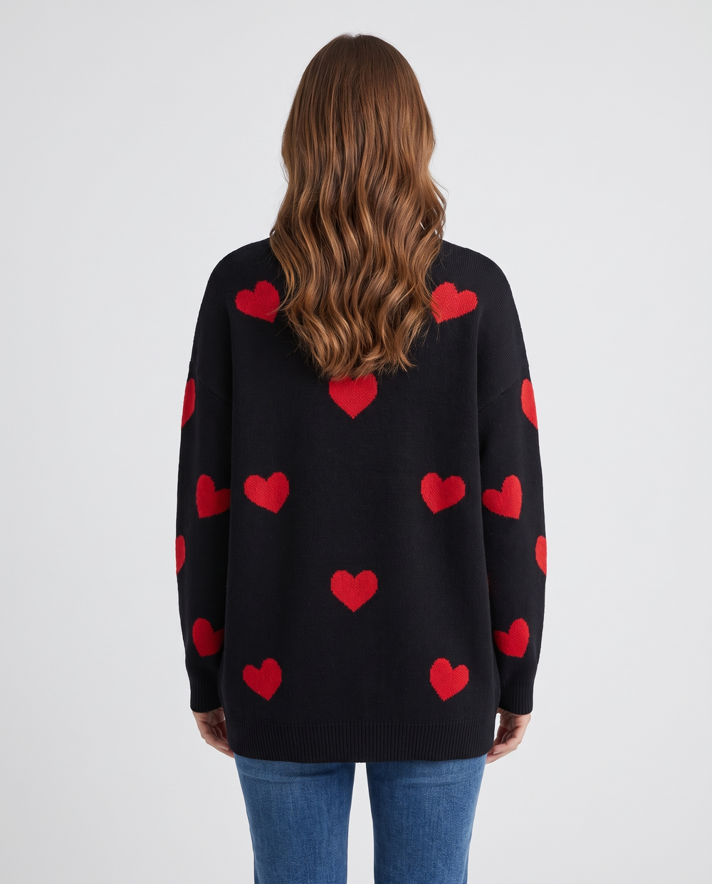 Elysia | Women’s Knit Jumper with Round Neck and Heart Pattern - back view
