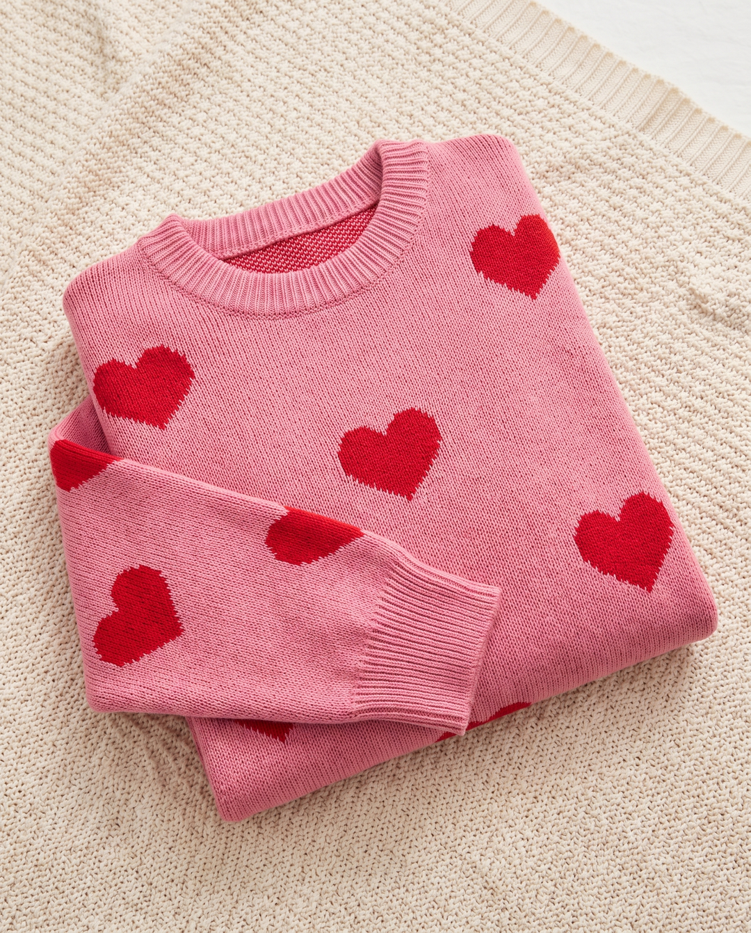 Elysia | Women’s Knit Jumper with Round Neck and Heart Pattern - Pink