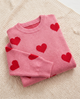 Elysia | Women’s Knit Jumper with Round Neck and Heart Pattern - Pink