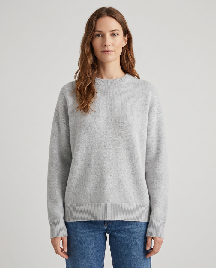 Emerald | Women’s Knitted Sweater with Round Neckline and Dropped Shoulders - front view