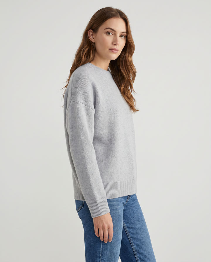 Emerald | Women’s Knitted Sweater with Round Neckline and Dropped Shoulders - three-quarter view