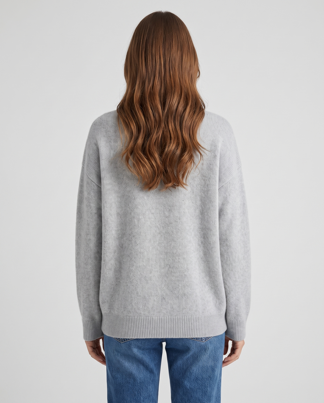 Emerald | Women’s Knitted Sweater with Round Neckline and Dropped Shoulders - back view