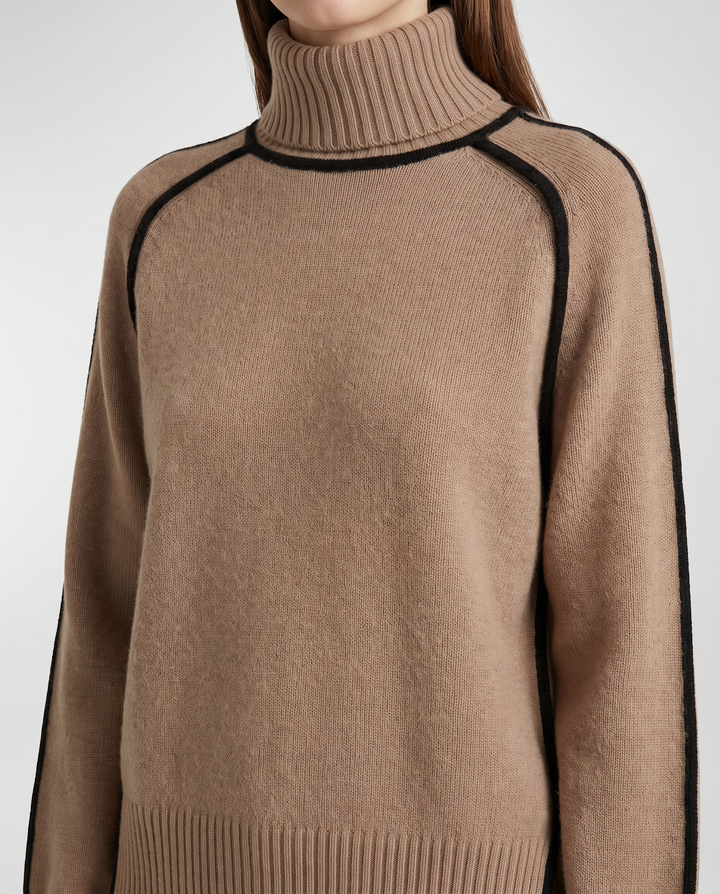 Ebba | Women’s Turtleneck Jumper with Ribbed Collar and Trim - detail